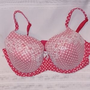 NWOT Polka Dot Lace Lined Demi Bra - Red